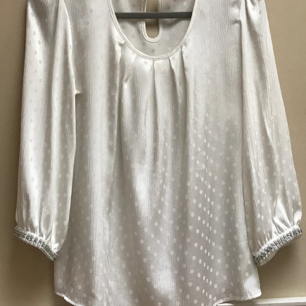 NY COLLECTION LONG SLEEVE BLOUSE W/RHINESTONE CUFF